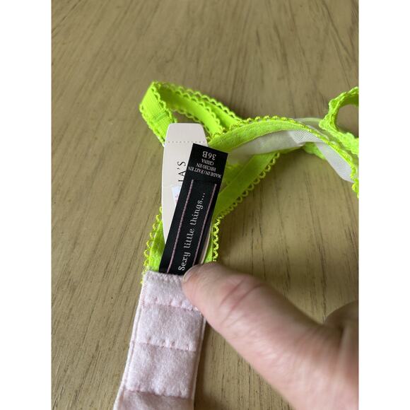 NEW Victoria Secret Sexy Little Things Push Up Bra 36B Pink Neon Green Bows Y2K - Picture 5 of 11